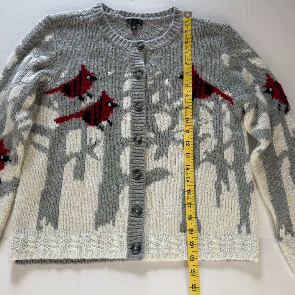 Talbots Petite Medium Snow Cardinal Winter Wool Blend Grey Cardigan Sweater - Picture 7 of 9